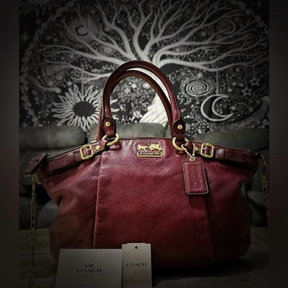 Vintage Y2K Coach tote bag dark red Maroon Leather Satchel with Gold Accents - Picture 17 of 17